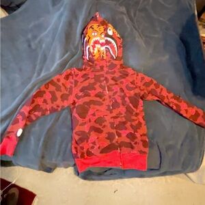 Vape, double, tiger, shark, full zip hoodie, size, medium, black, and red color